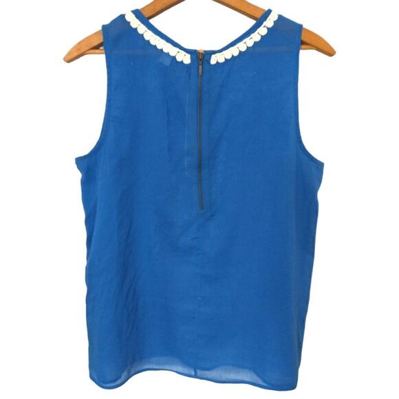 Banana Republic Top Sz 8 Gauzy Sheer Cotton Embroidery Sleeveless Zipper Blue. - Picture 9 of 16